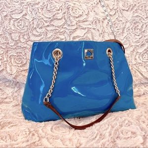 Kate Spade patent leather shoulder bag, peacock blue